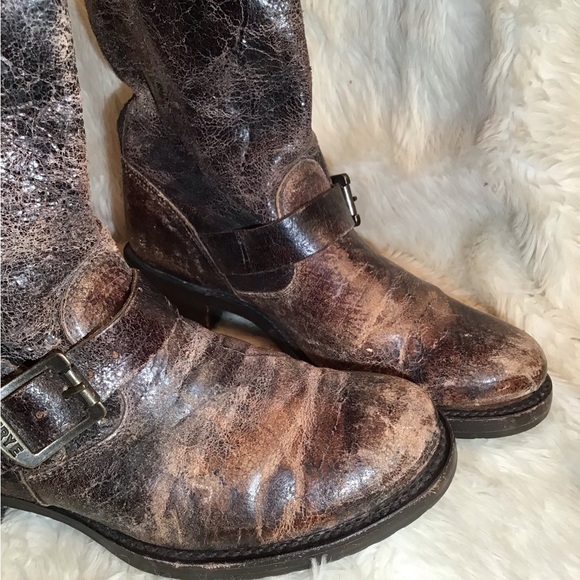 Frye Mens crackled distressed leather boots size 9 main image 6
